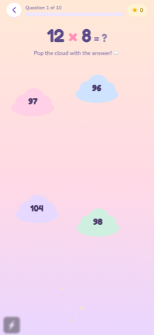 Cloud Pop practice mode, tapping the cloud with the right answer